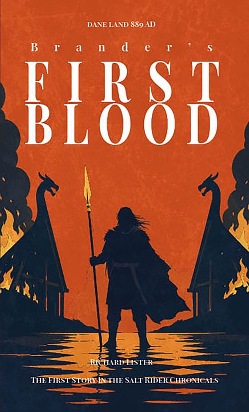 A warrior stands in a burning village